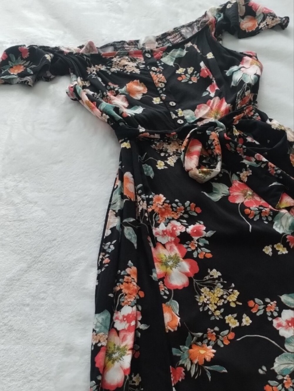 Band of Gypsies Off-Shoulder Maxi with Thigh Slit Black Floral - Picture 2 of 14